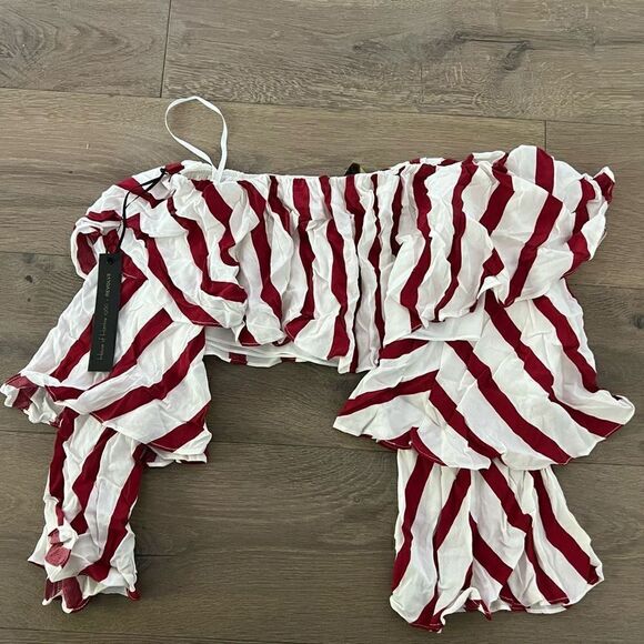 House of Harlowe Claudine Top in White & Red Size S - Picture 8 of 8